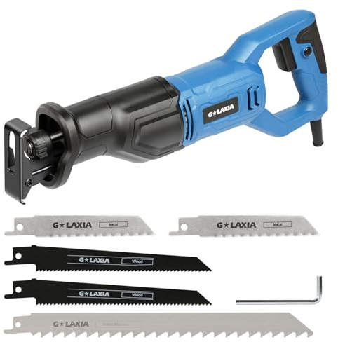 G LAXIA Reciprocating Saw Corded, 6Amp 2800RPM Variable Speed Reciprocating Saw with 4/5(20mm) Stroke Length, 3Pcs Blades for Wood, Soft Metal, PVC Pipe Cutting