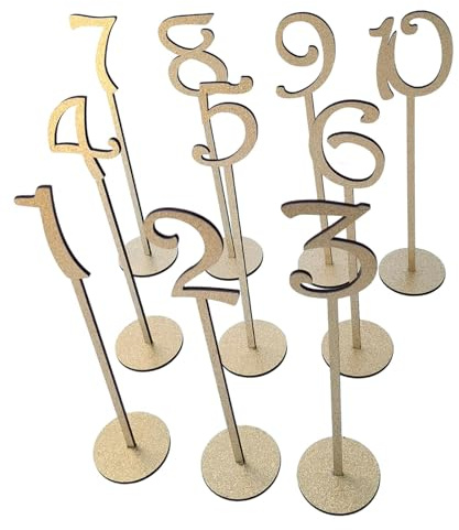 perfk Tischnummern, Tischnummernkarten, Dekoration, Tischnummernhalter, Tischkartenhalter für Hochzeit, Jahrestag, Restaurant, 10 Stück golden