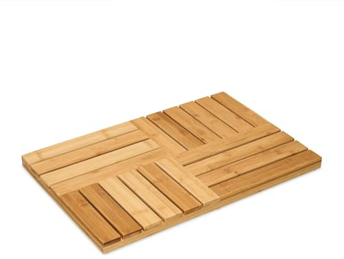 Relaxdays Pedana bambù, 61 x 40 cm, Tappetino Antiscivolo da Doccia, Vasca e Sauna, Interno, Esterno, Naturale