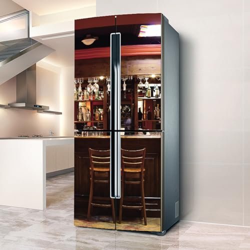 Pegatinas para refrigerador, adhesivo para nevera, cubierta completa para puerta, cubiertas para frigorífico, pegatinas de pared para cocina, Barcourse, retro, bar, cerveza, vino