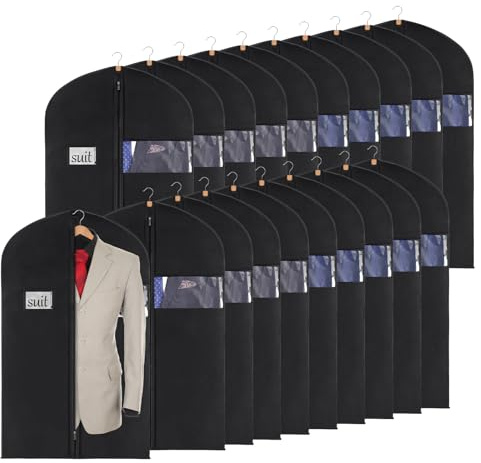 KEEGH Kleidersäcke für Die Aufbewahrung 20 Stück, Anzug Schutzhülle-100cm | Kleidersack Anzug Schwarz 60x100cm Vliesstoff für Kleiderhülle Anzugsack Abendkleid Brautkleid Kleidersack Anzug