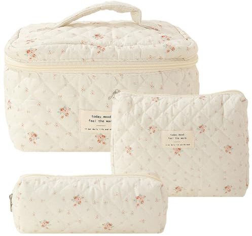 3 teiliges Reise Kosmetiktasche Set,kulturbeutel Damen,Kulturtasche,Make-up Tasche Coquette Aesthetic Makeup Tasche Cosmetic Bag,Groß Kapazität,Baumwolle,Blumen Muster kulturbeutel (Kosmetiktasche#3)