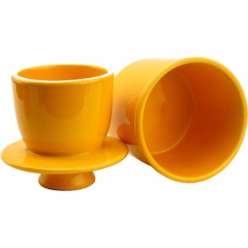 Mantequera de cerámica con línea de agua, recipiente para mantequilla suave, mantequillera francesa con tapa, regalo de inauguración de la casa (amarillo, redondo, 6 onzas)