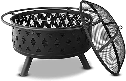 Feuerstelle für den Außenbereich, großes Lagerfeuer im Freien, Feuerstelle mit Holzofen, Grill, Holzkohlegrill, Picknickofen mit Funkenschutz, Holzrost, Schürhaken, Kohlenbecken für Garten, Campi