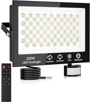 Litglobe LED Strahler mit Bewegungsmelder Außen 200W,20000LM Scheinwerfer mit Fernbedienung,6500K Kaltweiß LED Flutlicht,IP66 Wasserdicht Fluter mit Bewegungsmelder Außen für Garage Garten Hof