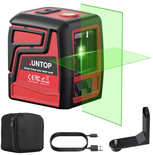 XUNTOP Kreuzlinienlaser Grün 30m Selbstnivellierend Laser Wasserwaage ± 3mm/5m Wiederaufladbarer IP54 Wasserdicht mit magnetischer Halterung Kreuzlaser für Baustellen, Bildaufhängen, DIY