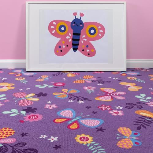 Steffensmeier Teppichboden Sophia Meterware | Auslegware für Kinderzimmer | Spielteppich | Schmetterling Lila, Größe: 100x300 cm