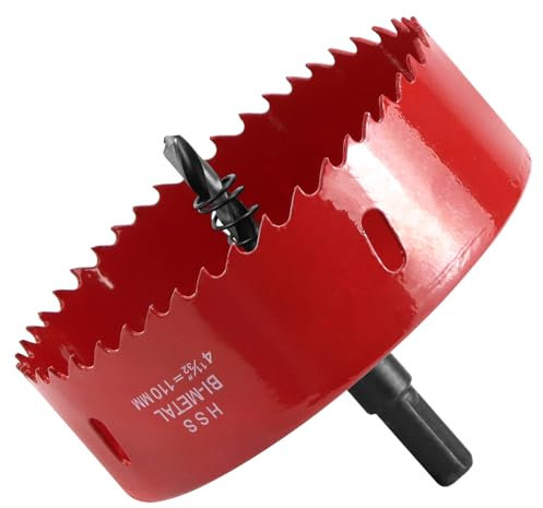 QWORK® Sega a tazza 110mm, M42 Sega a tazza bimetallica, con adattatore esagonale e punta di centraggio, per alluminio, ferro e legno, rosso