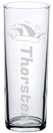 LUXENTU Kölschglas mit personalisierter Gravur, 240 ml, Bierstange mit 0,2 Liter-Eichung, Bierglas für den Karneval, Individuelle Lasergravur, Name und Prinzenmütze-Motiv, 1 Stück