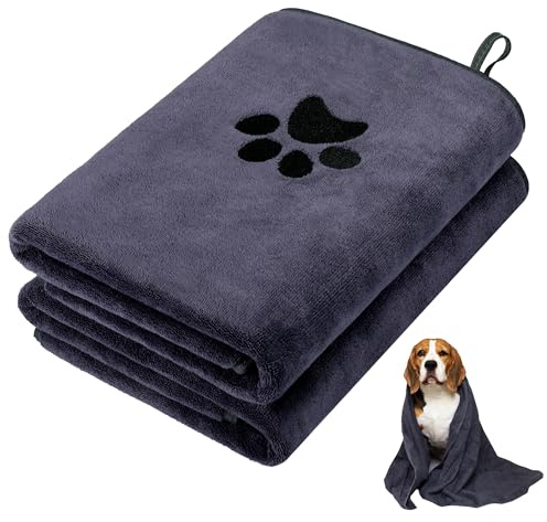 Hejo 2 Piezas Toallas para Perros, Toalla Absorbente y Suave Súper Absorbente, 100cm x 50cm Toalla de Microfibra para Perros, 400GSM Toalla Suave para Cachorros, Gatos y Mascotas Pequeñas (Gris)