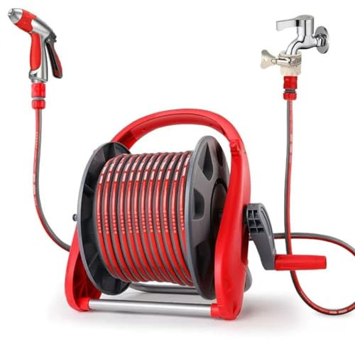 Carrello avvolgitubo resistente per giardino e lavaggio auto, design estensibile con organizer da parete, ideale per irrigazione e uso esterno