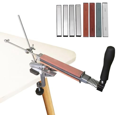 Afilador de Cuchillos Profesional con 8 Piedras de Afilar, Kit Afilador de Cuchillos de Chef de Acero Inoxidable de 360° de Rotación y Ángulo Fijo para Cuchillos de Cocina