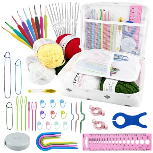Comzantor Kit per Crochet e Borracci - 58 Pezzi Completo per Inizianti, Amigurumi, Borse DIY