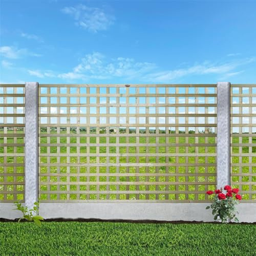 Premier Flat Pack of 3 6x4ft (W: 6ft x H: 4ft) Frameless Rough-Sawn Square Trellis Pressure-Treated Garden Panel with 60-70mm Privacy Squares Fence Topper/Wall Art Width 1828mm x Height: 1200mm