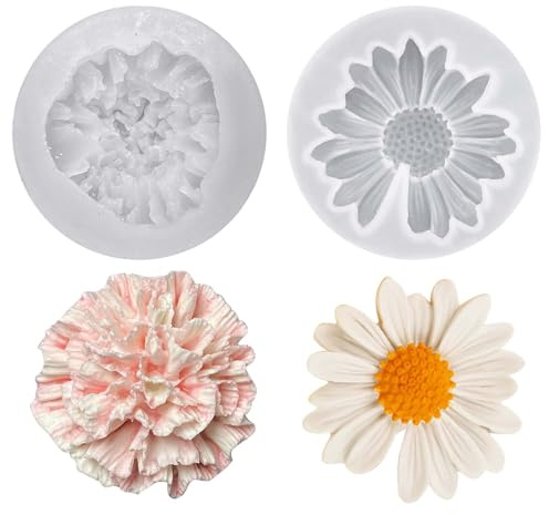 2 moldes de silicona para velas, diseño de flores 3D, para hacer velas de silicona, para clavel, crisantemos, fondant, chocolate (B)