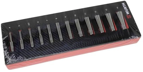 Würth Zebra Steckschlüssel Satz lang 1/4 Zoll Nüsse 50mm 12-teilig für Werkstattwagen in Schaumeinlage ORSY 2.4.1 Nussatz 0965905052