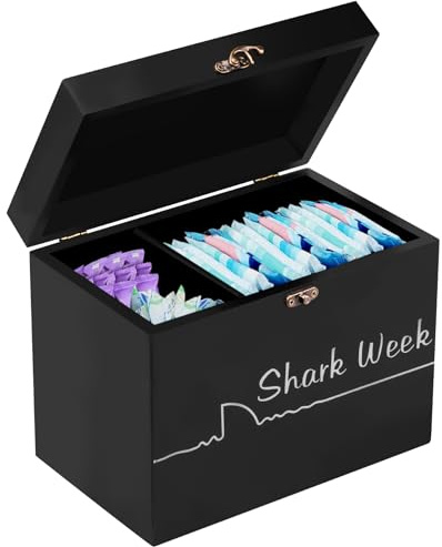 SUPPUIMNT Träförvaringsbox hygienartiklar, tamponhållare för badrum mångsidig tampong förvaringsblock organisatör praktisk näsdukslåda tampong med gångjärnslock Lady Stuff (svart)