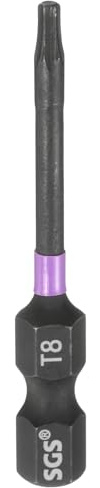 sourcing map Punta de destornillador de impacto Torx T8 de 1/4 pulgadas, vástago hexagonal de 2 pulgadas de largo, magnético, sin agujero