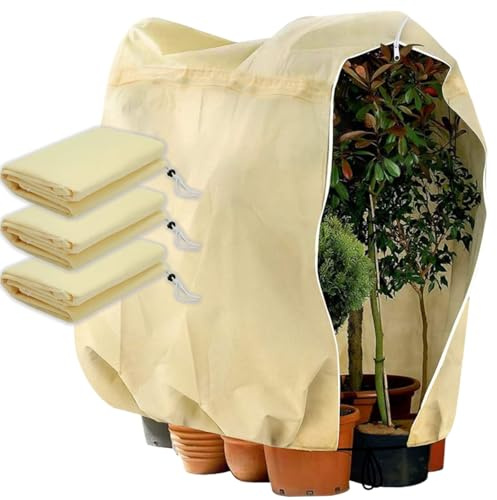 FINEVERNEK 3pcs 120*180cm Cappuccio Protezione Piante,Protezione Invernale per Piante con Coulisse e Cerniera,Copertura Protettiva per Piante,Riutilizzabile per Telo di Protezione Antigelo per Inverno