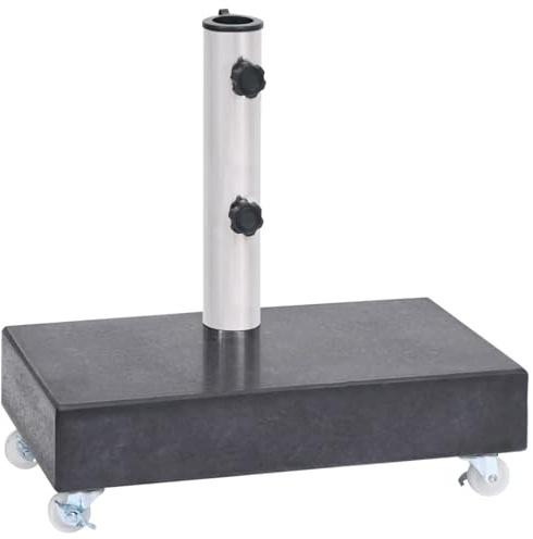 Vopese Sturdy Granite Parasol Base, Heavy Duty Stainless Steel Tube with Wheels for 38/48 mm Umbrella Poles, Black Outdoor Garden Furniture Weighted Stand 45x25x8 cm