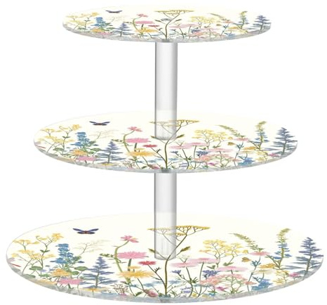 Blueangle 3-Tier Round Cupcake Stand – Colorful Herbs and Flowers Acrylic Dessert Tower, Non-Slip Tiered Dessert Stand for Baby Shower, Birthday, Wedding Party （539）