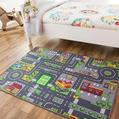 MXHBSTP Auto-Teppich für Kinder, Auto-Spielmatte für 1–5 Jahre, 40 x 60 cm, Straßenmatte für Spielzeugautos, Indoor-Spiel- und Lernaktivitätsmatte für Kleinkinder, strapazierfähiger Kinderteppich für