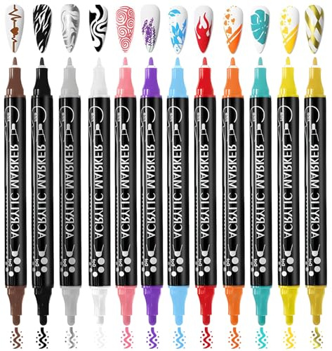 Nail Art Pens - 12Pcs Doul Tips Nail Polish Pens Nail Art Tools for 3D Nails Graffiti Drawing, Manicure Nail Varnish Pens for Painting DIY Arts Beauty Adorn for Women Girls