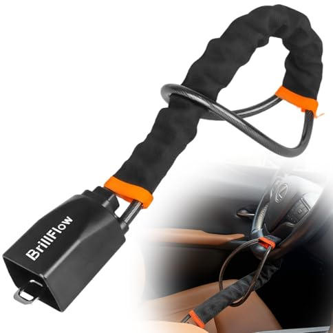 BrillFlow Steering Wheel Lock, Car Steering Wheel Locks with 3 Keys - High Visibility Black Anti-Theft Device, Cut Resistant Steel, Universal Fit for Cars, SUVs, Vans, Trucks