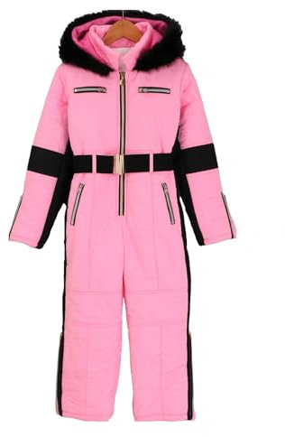 Youth Kids Zip up Ski Suits Plain Waterproof Front Zipper Pockets Snowsuits Teen Boys Girls Winter Windproof Jumpsuits Insulated Hiking Jumpsuits Clothes (Pink, 9-10 Years)