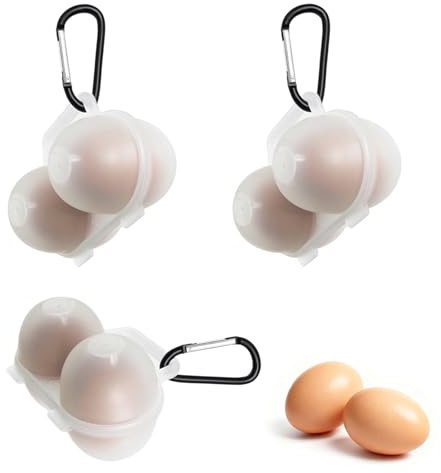 3-pack äggbärarbehållare, 2 galler, plastäggförvaringslåda, stötsäkert skydd, med karbinhake, bärbar äggbricka vagndispenser, för kylskåp, kök, utomhus, picknick, camping (C)