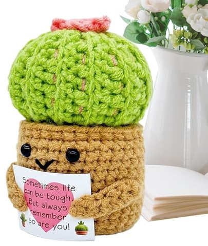 Sghtil Decoración de cactus de ganchillo - Cactus decorativo positivo de ganchillo | Decoración inspiracional para dormitorio, salón, mesita de noche, centro de mesa