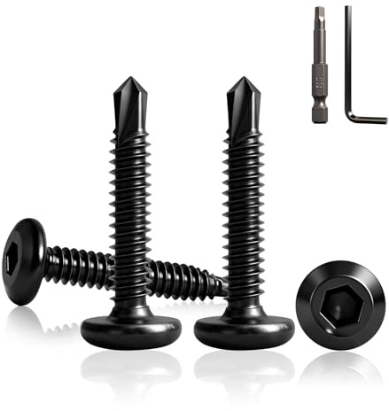 60 piezas Tornillos Autorroscantes M5.5x35mm Tornillos de Cabeza Plana con Llave Hexagonal Interna, Acero Inoxidable 410 Negro Tornillo Autoperforante Avellanado para Fijación en Madera y Metal