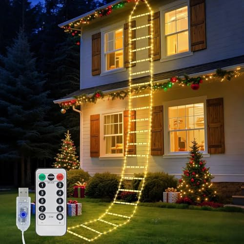 DURNYDT Christmas Ladder Lights, 9.9Ft Santa Claus Climbing Lights, 256 LED, 8 Modes, Timer Memory Function, USB Powered for Indoor Outdoor Xmas Tree Balcony Window Decor