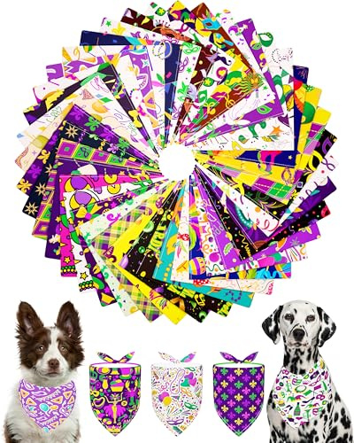 PET SHOW Mardi Gras Hundehalstücher für extra große Hunde, waschbar, verstellbar, Dreieck-Lätzchen für Hunde, Grün, Gelb, Lila, dekoratives Pflegezubehör, 50 Stück
