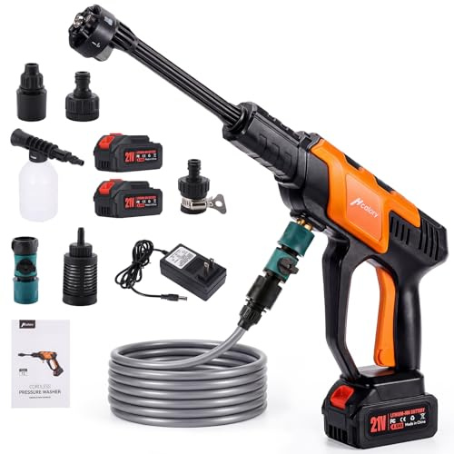 Akku Hochdruckreiniger, 230W Bürstenlos Motor, 120 Bar max, direkter Wasserhahnanschluss+Absperrventil, 2x4000mAh Akku, 2 Druckstufen, 6-in-1 Düse+Schaumtank – für Auto, Terrasse, Haus, 2026 Upgrade