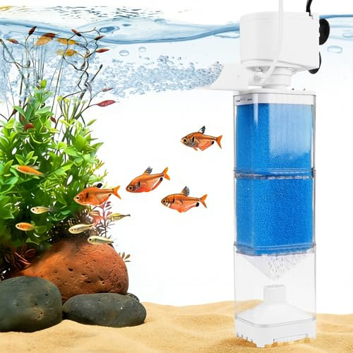 EXLECO Tyst akvariefilter för 80–250 l fisktank, 850 l/H 10 W, automatiskt akvariefiltersystem, syreförsörjning, vattenfilter, akvarium, innerfilter, justerbart flöde, svampfilter med pump