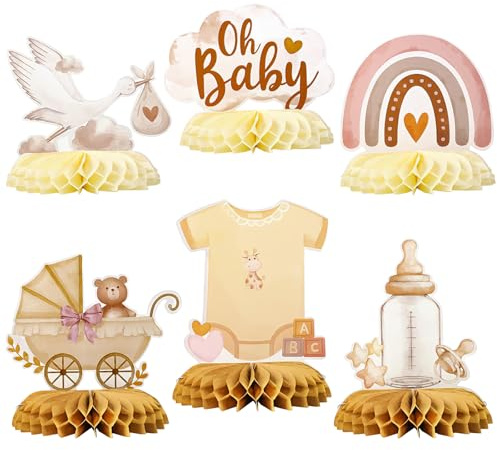 YUZHEDM 6 Stück Baby Shower Deko Babyparty Deko Tischdeko Honeycomb Deko Tisch Gender Reveal & Taufe Dekoration für Geschenke Dekorationen für Junge & Mädchen Geburtstag Deko Party Zubehör