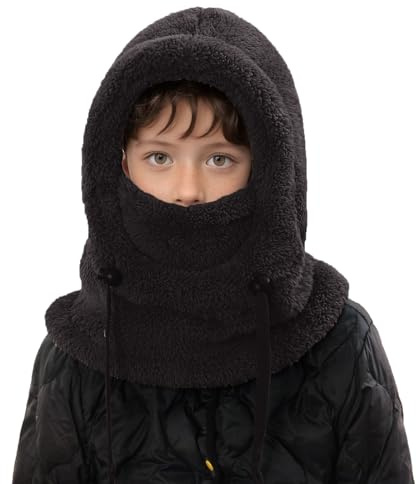 Générique Cagoule Enfant Fille Thermique Bonnet Echarpe Garcon Multifonction Coupe Vent Réglable Cagoule de Ski Bonnet en Polaire Chaude Casquette Polaire Chaud Cache Cou Oreilles Chapeau 3-10 Ans