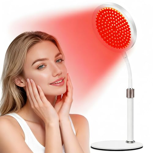 Warmforwel Lámpara de Terapia de Luz Roja e Infrarroja 660nm 850nm, Lámpara LED con Base, Luz Roja para Cara y Cuerpo, Diseño Cuello de Cisne, 100 LEDs, 9 Niveles, Brazo Ajustable, Temporizador