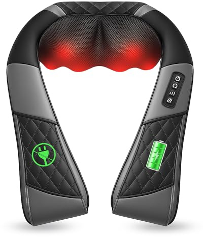COMFIER Masseur Cervical Shiatsu Sans Fil avec Chaleur, Appareil de Massage pour Cou et Épaules Rechargeable, Coussin de Massage 3D avec 3 Intensités, Cadeau Femme Homme, Noir