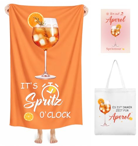 YSUVIN Aperol Geschenk, 160 x 80 cm Schnell Trocknendes Strandtuch-Leichtes Mikrofaser-Strandtuch, Geschenke Ideal für Reisen, Urlaub, Schwimmen und Camping, inklusive Baumwoll Shopper Tasche