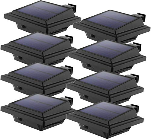 KEENZO LED Solar Dachrinnenleuchte Solarlampen für Außen, 25LEDs Solarlicht, Auto ON/OFF, Schwarz, Warmes Weiß Licht (8er set)
