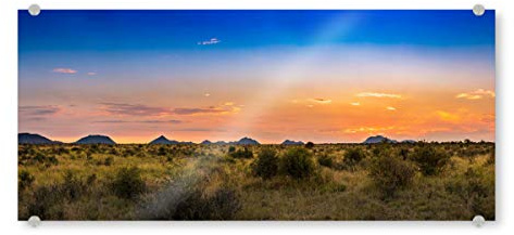 artboxONE Acrylglasbild 90x30 cm Natur Panorama Afrika Sonnenuntergang Bild hinter Acrylglas - Bild Afrika Busch Bush