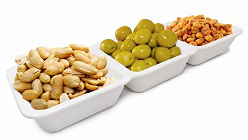 Nerthus FIH 521 Plato de porcelana para apertivos con 3 departamentos rectangulares, FIEstas, cenas, para recibir invitados, para servir frutos secos, dulces, patatas o alimentos para mojar en salsa