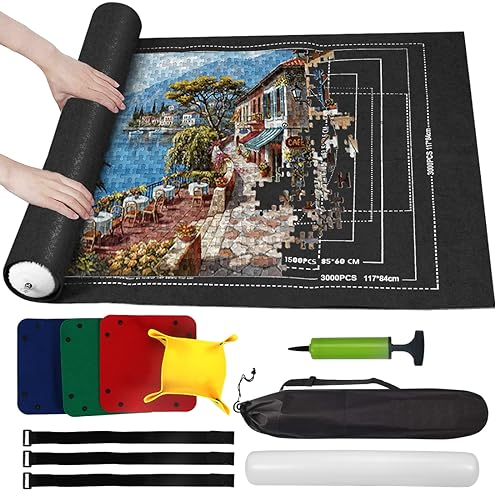 Puzzlematte für Puzzles mit bis zu 3000 Teilen, Schwarz - Puzzle Aufbewahrung Matte zum Rollen