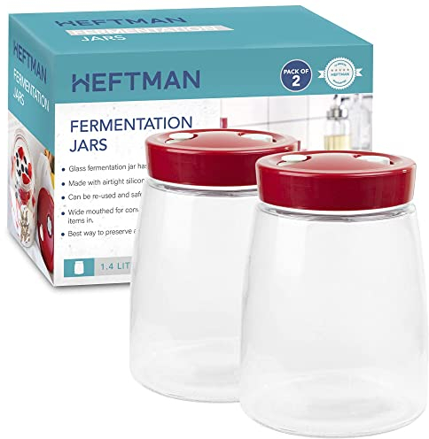 HEFTMAN Gärglas mit Entlüftungsventil mit 1-Wege-Entlüftung – 1,4 l Gärglas für Kefir, Kimchi, Sauerkraut, Sauerteigstarter, Overnight Oats – 2 Stück