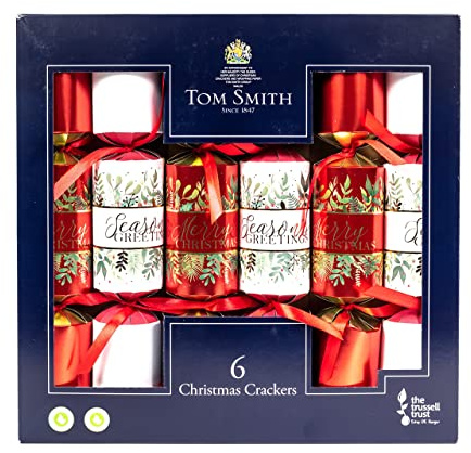 Tom Smith - Luxury Christmas Crackers, Traditional Red & White - Pack of 6