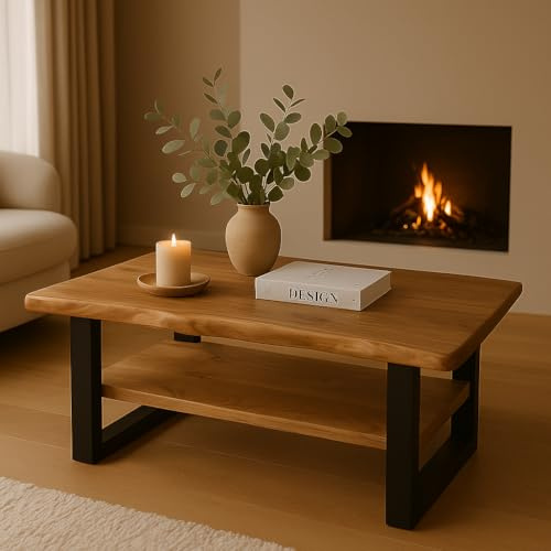 SAM Couchtisch Patrick 115x65 cm Akazie Natur lackiert U-Gestell schwarz