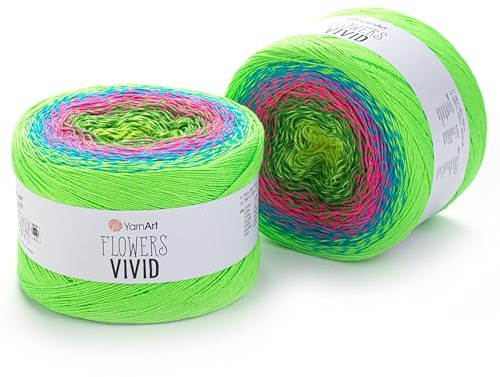 Yarn Art Flowers Vivid Yarn - Hilo fino de 250 g, 250 g, 1094 yardas, 55% algodón, 45% acrílico, multicolor, hilo fino de ganchillo arcoíris, primavera y verano (506)