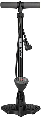 BETO Standpumpe : schwarz eloxiert, Dunlop-Expressventil (DV), 160 psi / 11 bar, Aluminium, Universaldoppelpumpenkopf (AV, DV, FV)